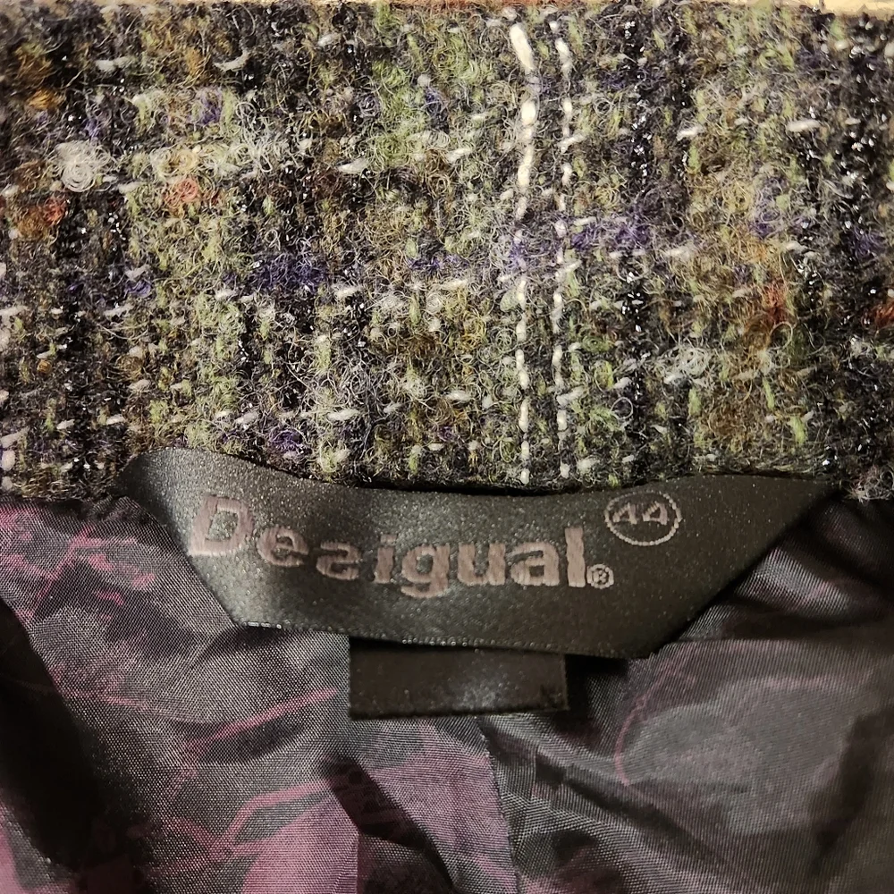 Desigual wool coat size 44 or Large gray/brown with subtle black metallic thread - Picture 4 of 14